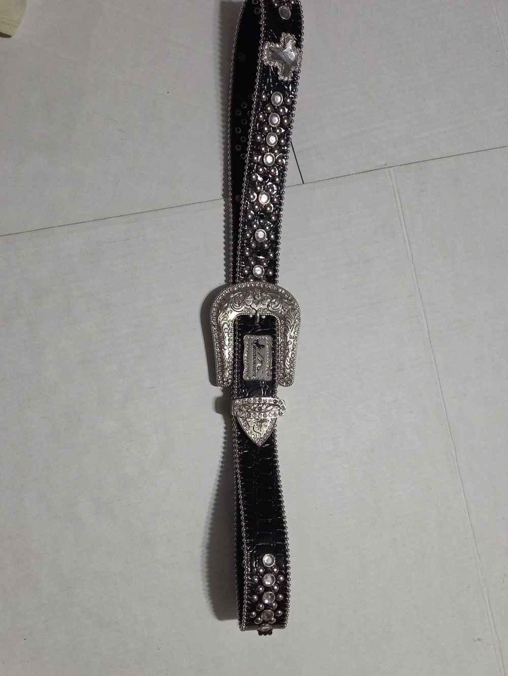 Montana West Black Western Crystal Studded Belt with Silver Buckle
